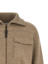 Brunello Cucinelli Shiny Zipper Pull Wool Cardigan Beige