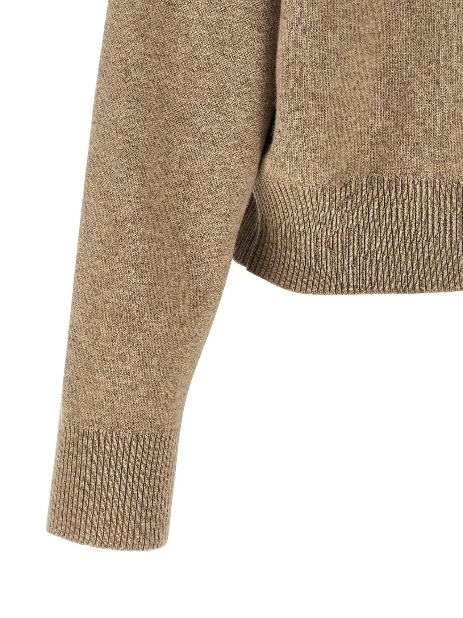 Brunello Cucinelli Shiny Zipper Pull Wool Cardigan Beige