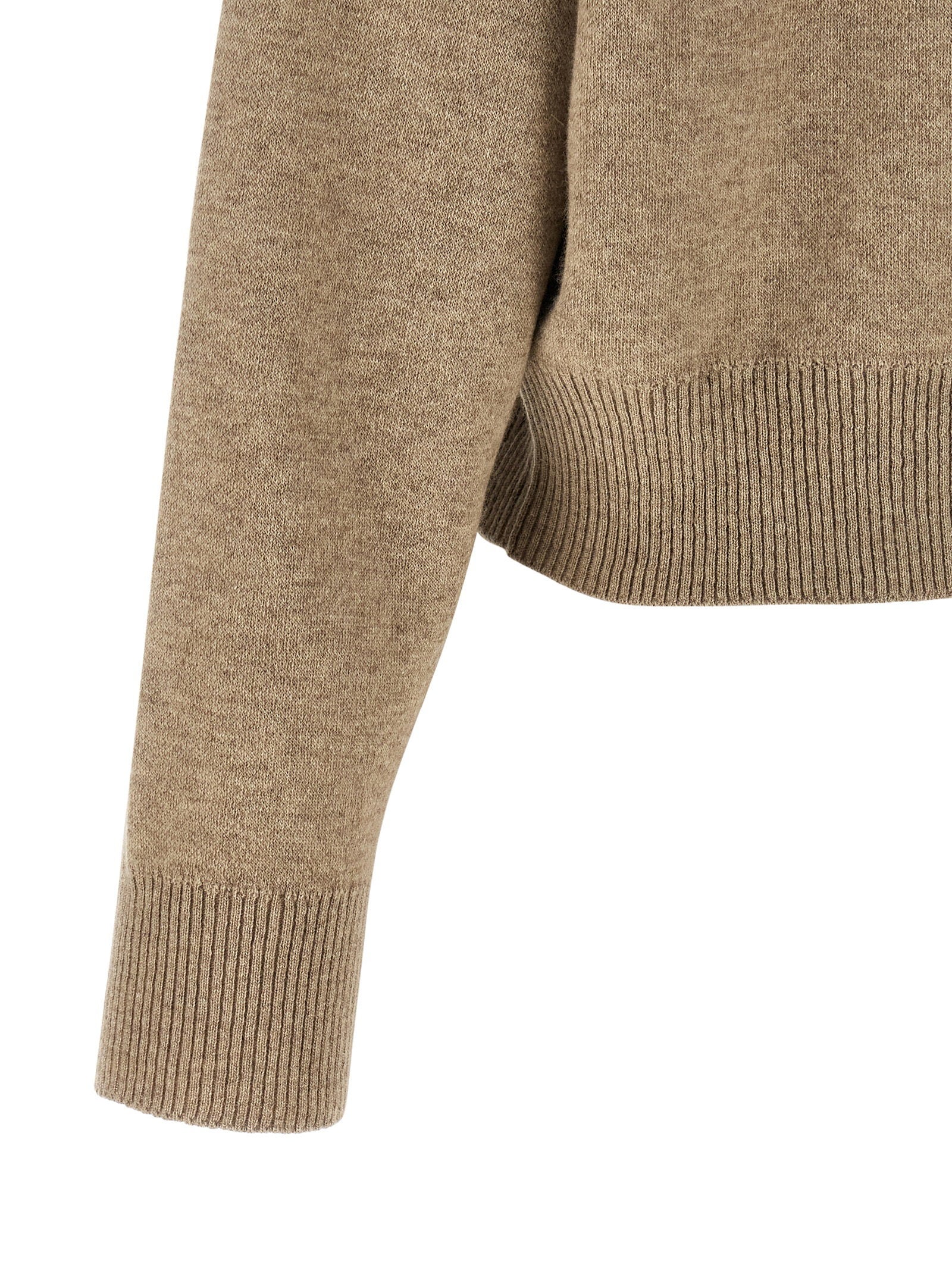 Brunello Cucinelli Shiny Zipper Pull Wool Cardigan Beige