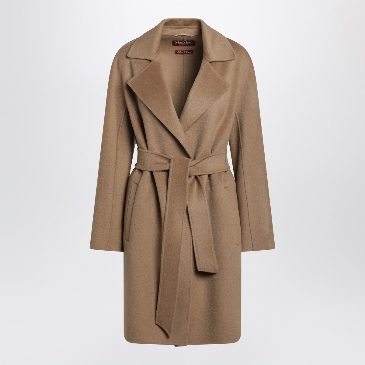 Max Mara Studio Camel Cashmere Wool Wrap Coat Brown