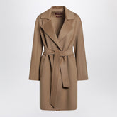 Max Mara Studio Camel Cashmere Wool Wrap Coat Brown