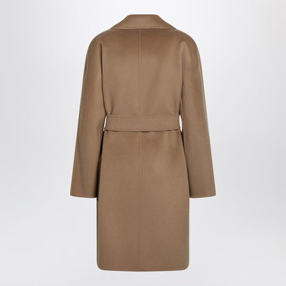 Max Mara Studio Camel Cashmere Wool Wrap Coat Brown