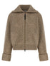 Brunello Cucinelli Shiny Zipper Pull Cardigan Beige