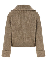 Brunello Cucinelli Shiny Zipper Pull Cardigan Beige