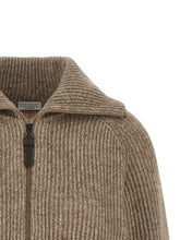 Brunello Cucinelli Shiny Zipper Pull Cardigan Beige