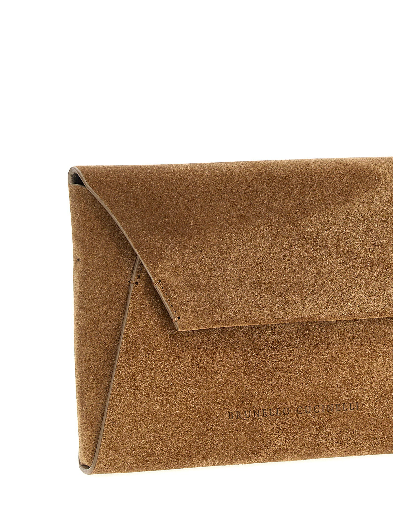 Brunello Cucinelli Monile Suede Clutch Bag Brown