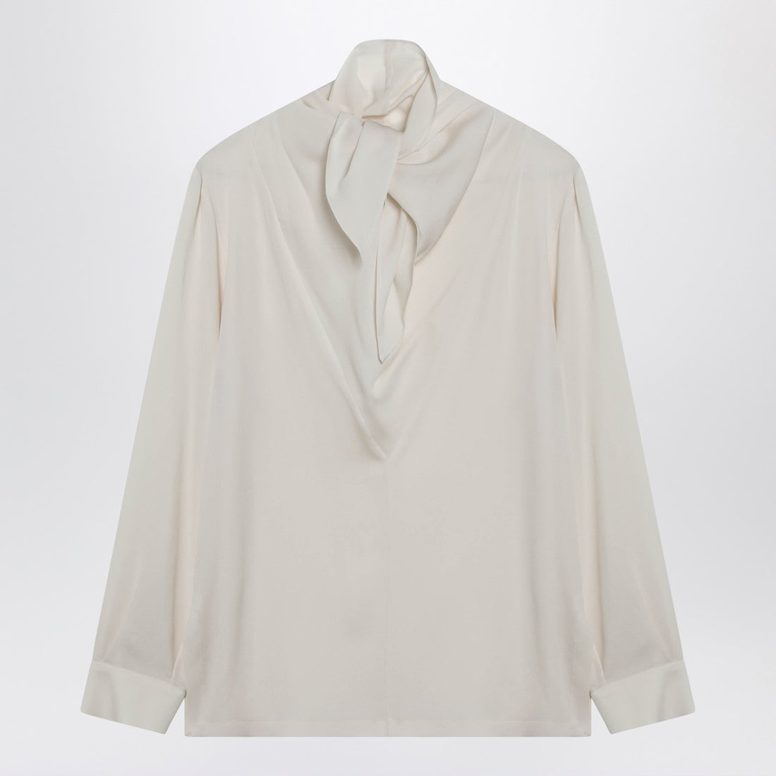 Max Mara Silk Charmeuse Scarf Blouse Beige