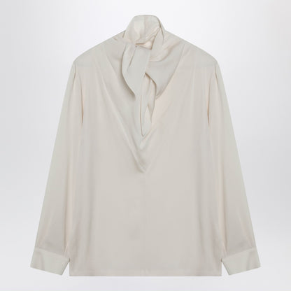 Max Mara Silk Charmeuse Scarf Blouse Beige
