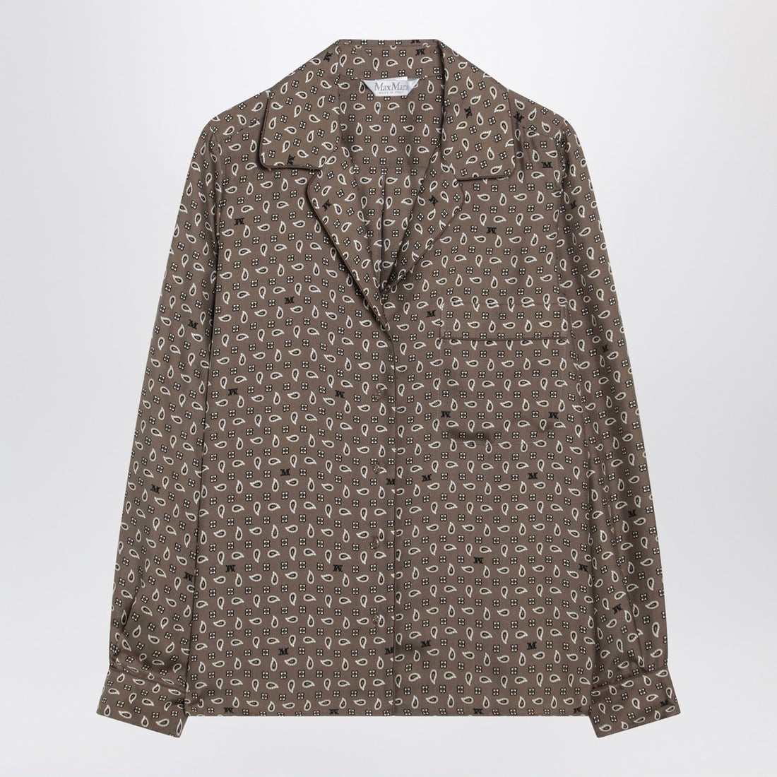 Max Mara Printed Silk Twill Shirt Brown