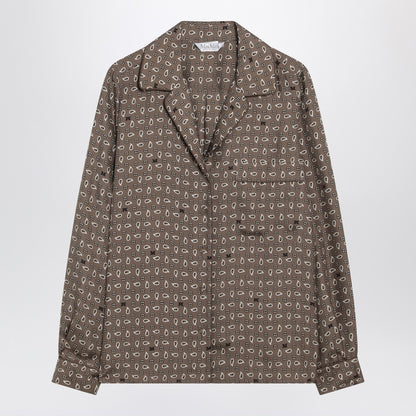 Max Mara Printed Silk Twill Shirt Brown