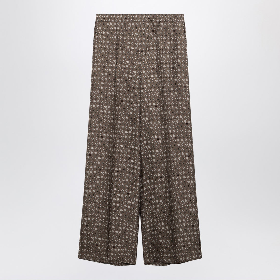 Max Mara Printed Silk Wide-Leg Trousers Brown