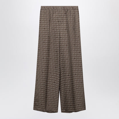 Max Mara Printed Silk Wide-Leg Trousers Brown