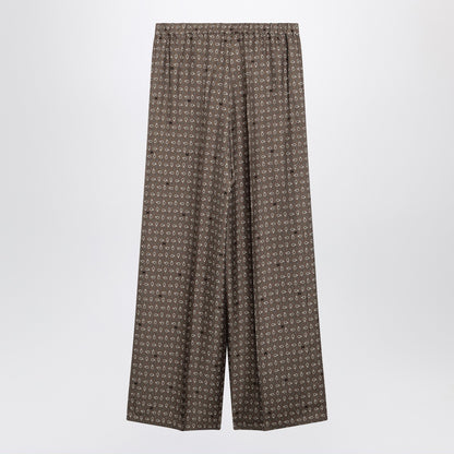 Max Mara Printed Silk Wide-Leg Trousers Brown