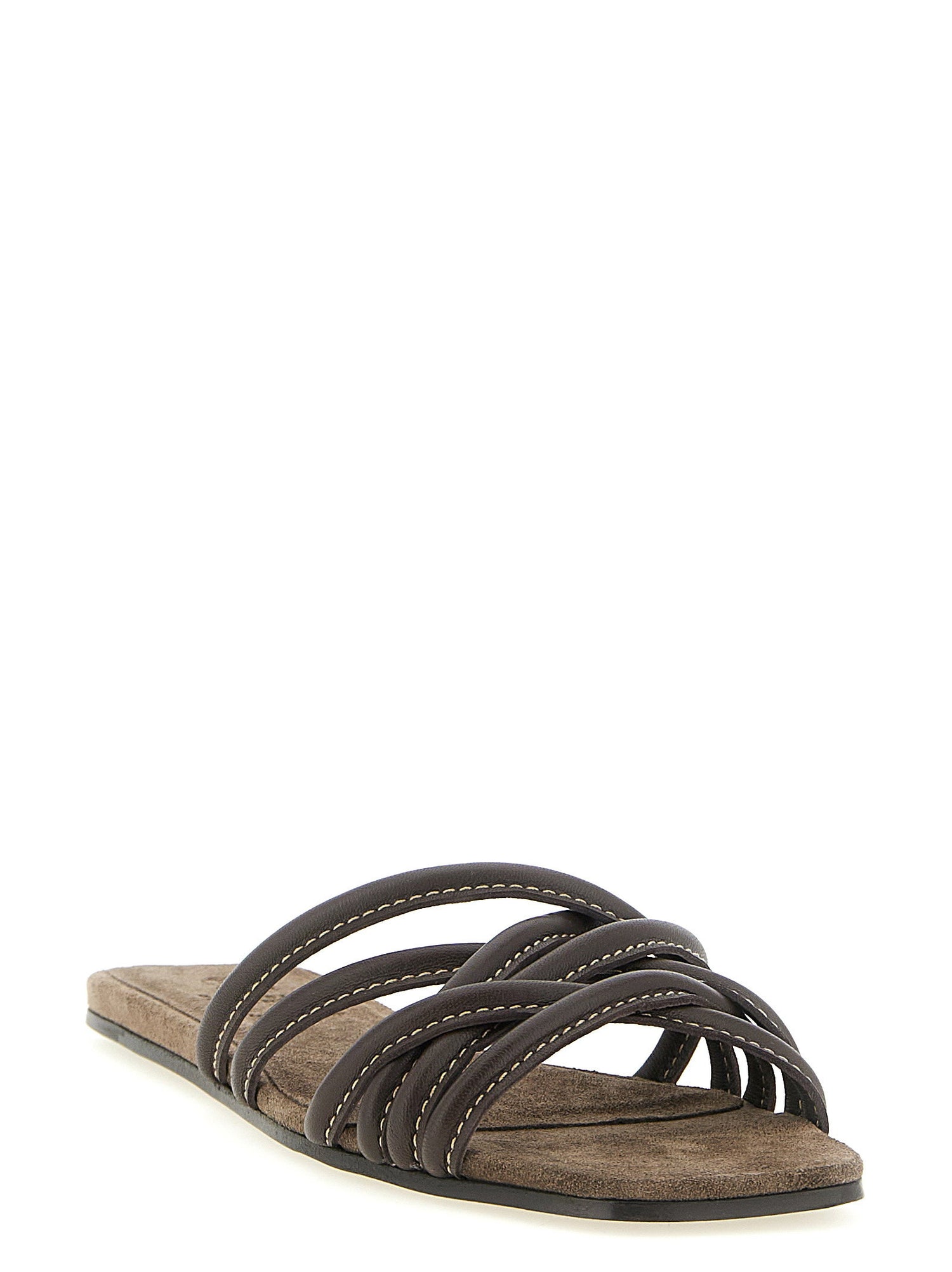 Brunello Cucinelli Leather Slides Brown