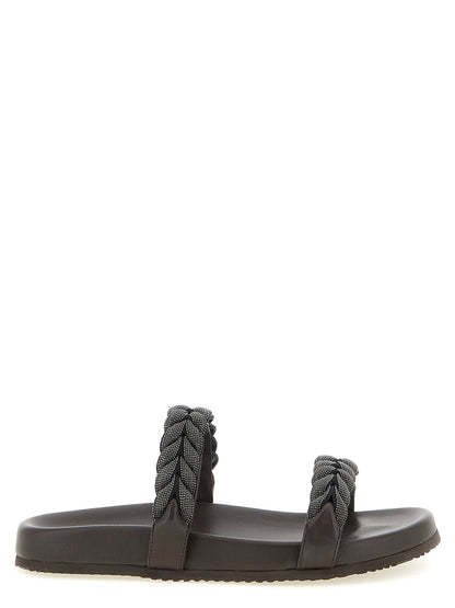 Brunello Cucinelli Precious Braided Straps Sandals Brown