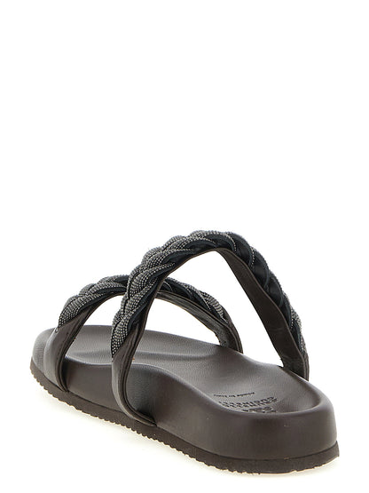 Brunello Cucinelli Precious Braided Straps Sandals Brown