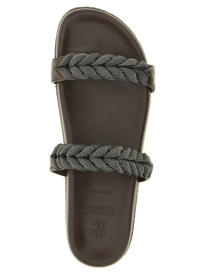 Brunello Cucinelli Precious Braided Straps Sandals Brown