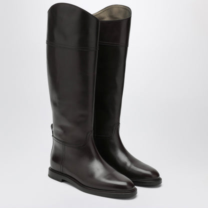 Brunello Cucinelli Brown Leather Boots with Monile Embellishment Brown