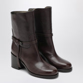 Brunello Cucinelli Brown Leather Ankle Boots with Heel Brown
