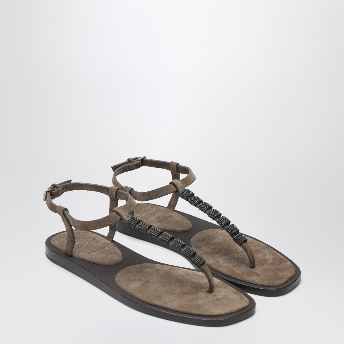 Brunello Cucinelli Suede Thong Sandals Precious Straps Brown