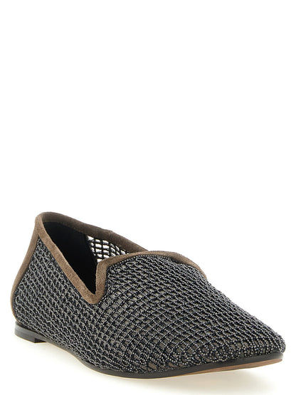 Brunello Cucinelli Embroidery Mesh Loafers Brown