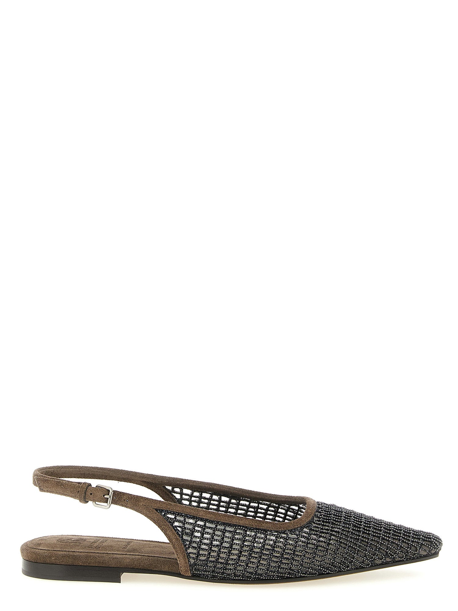 Brunello Cucinelli Precious Net Embroidery Slingback Brown