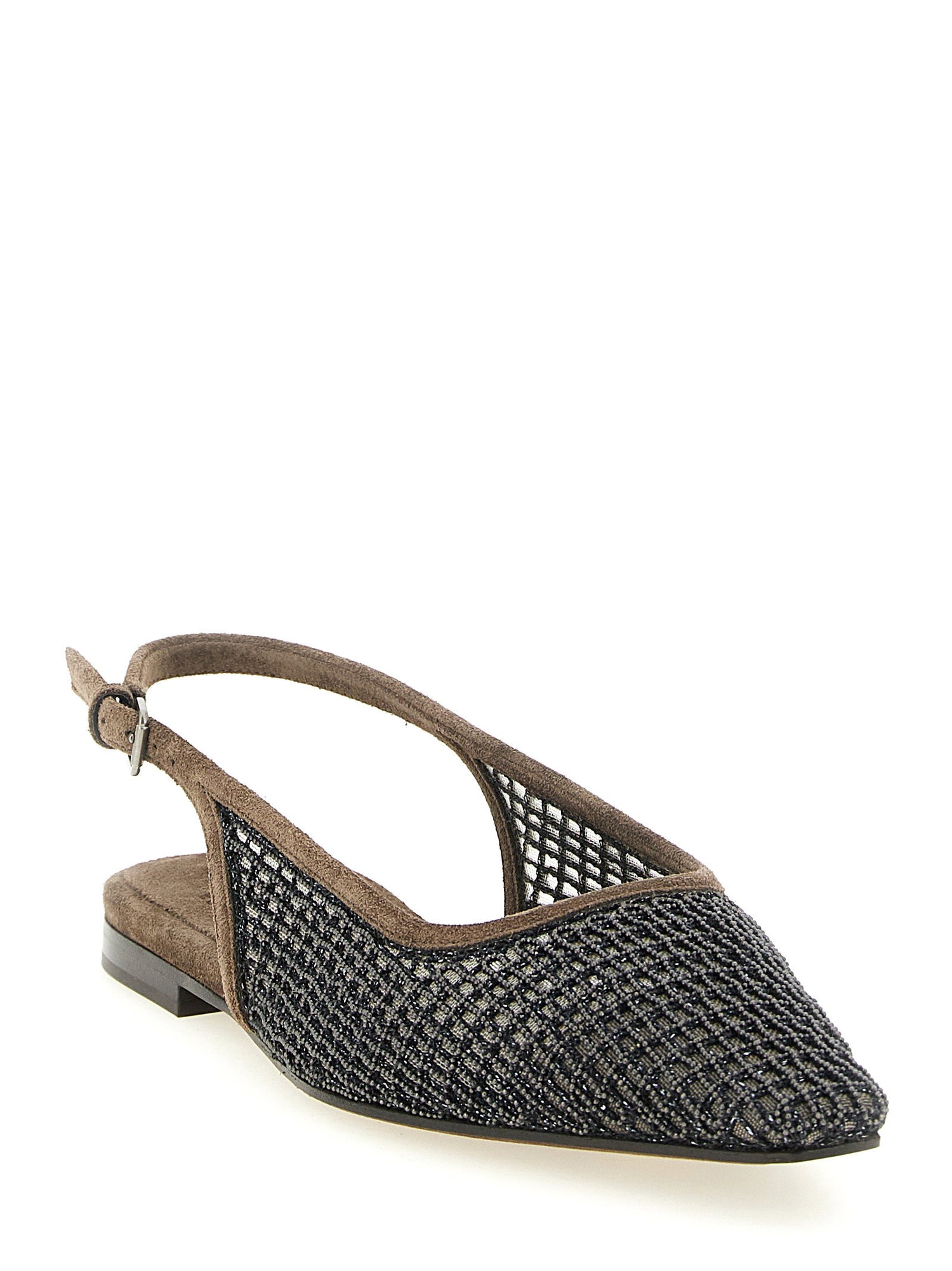 Brunello Cucinelli Precious Net Embroidery Slingback Brown
