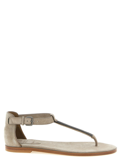 Brunello Cucinelli Precious Strap Sandals Beige