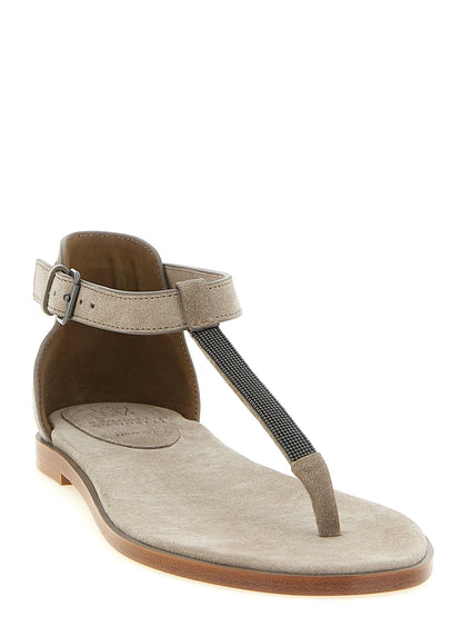 Brunello Cucinelli Precious Strap Sandals Beige