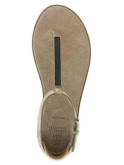 Brunello Cucinelli Precious Strap Sandals Beige