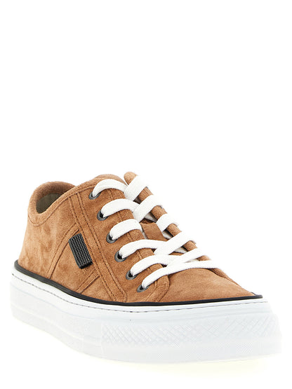 Brunello Cucinelli Shiny Tab Sneakers Brown