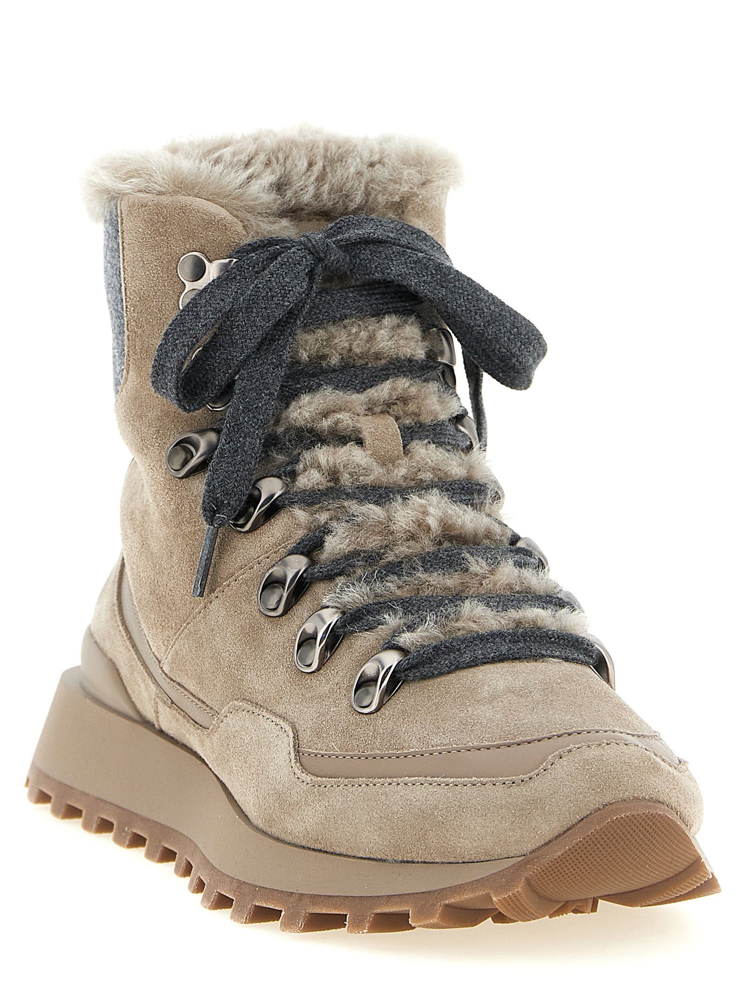 Brunello Cucinelli Lace-up Ankle Boots With Hooks Beige