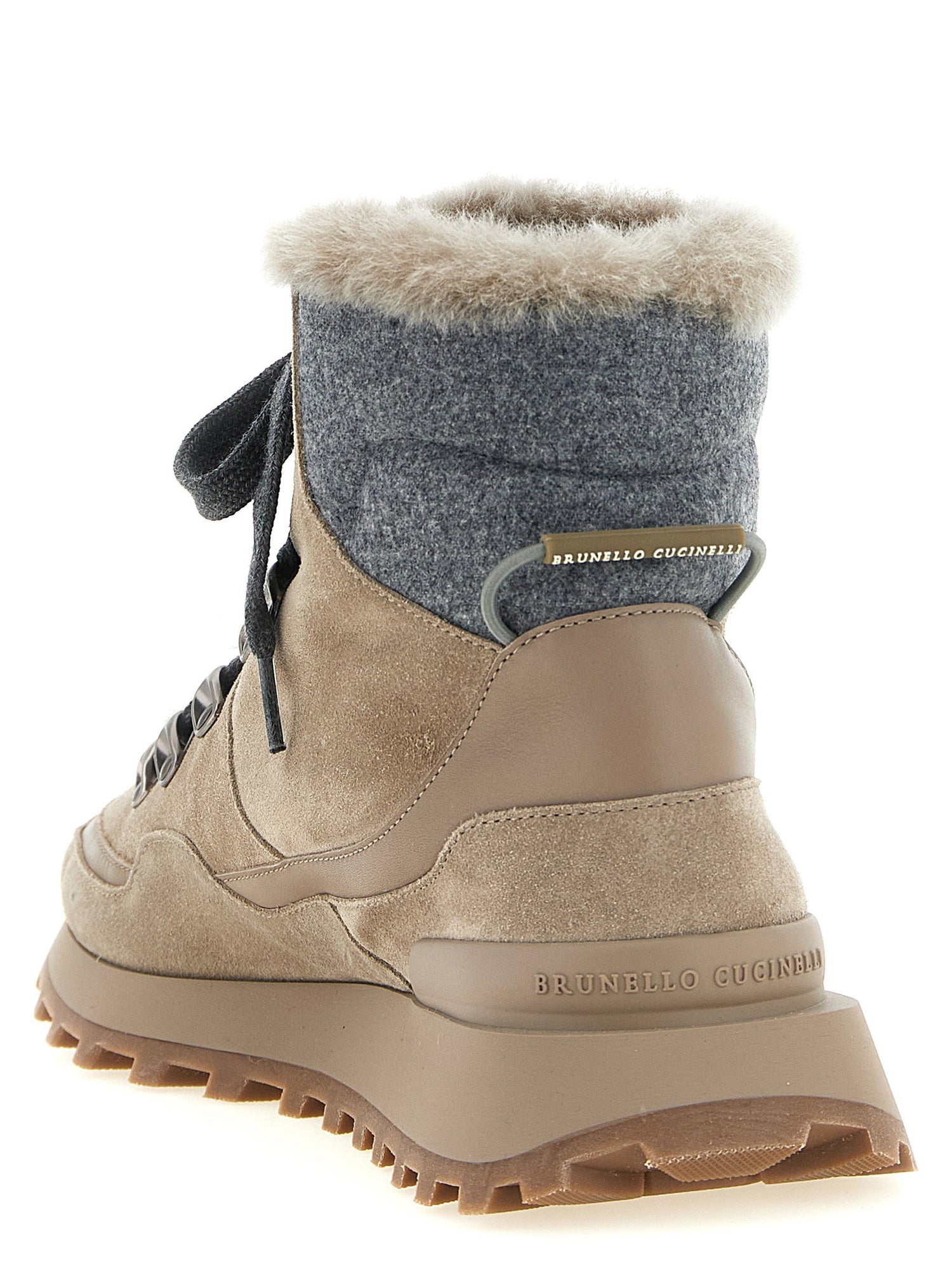 Brunello Cucinelli Lace-up Ankle Boots With Hooks Beige