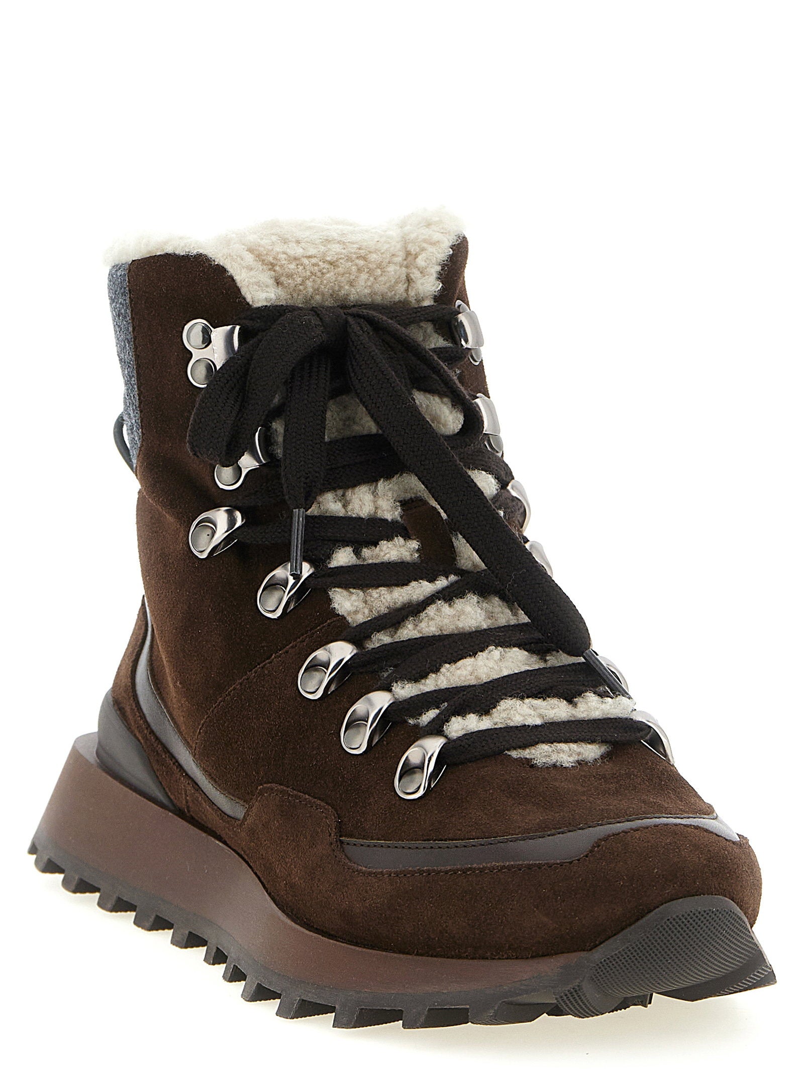 Brunello Cucinelli Lace-up Ankle Boots With Hooks Brown