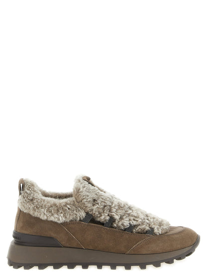 Brunello Cucinelli Monile Shearling Sneakers Brown