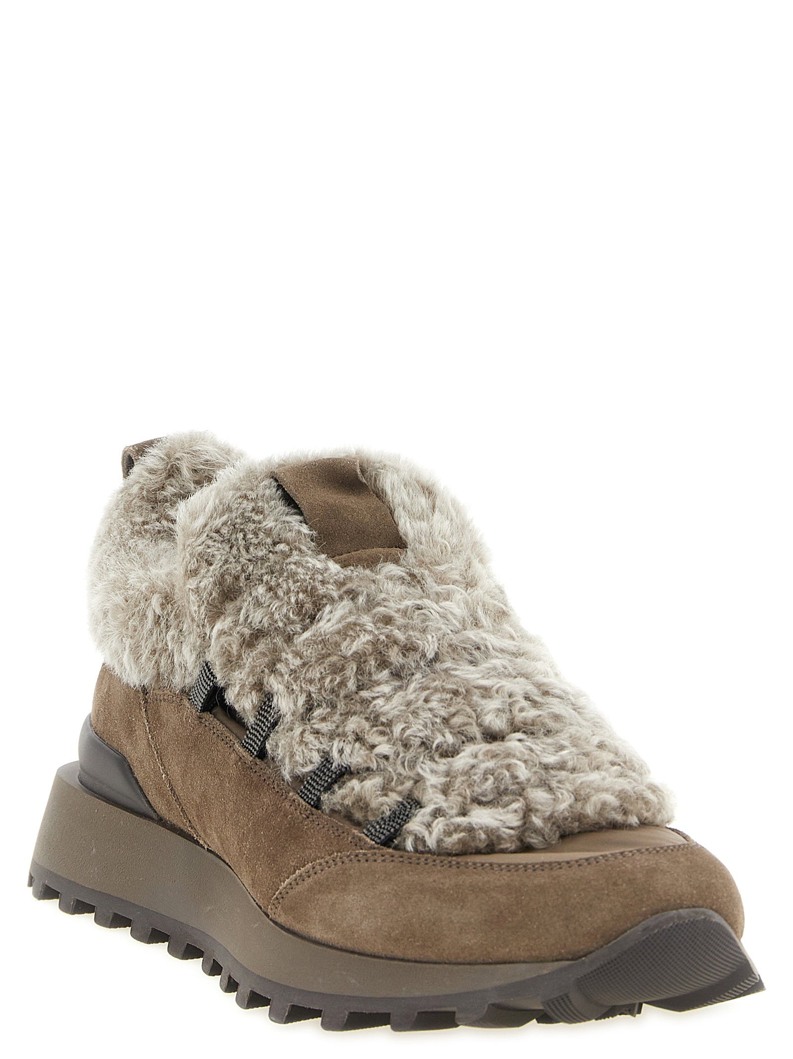 Brunello Cucinelli Monile Shearling Sneakers Brown