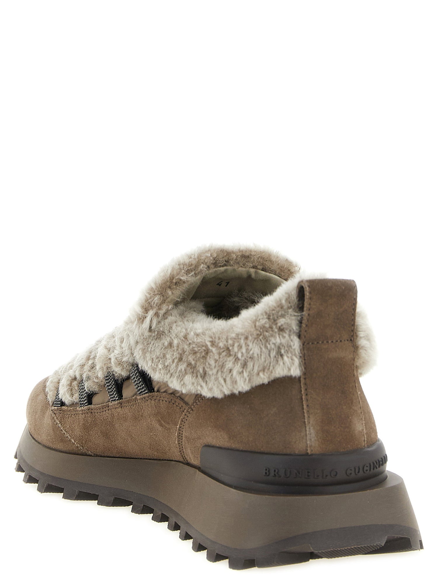 Brunello Cucinelli Monile Shearling Sneakers Brown