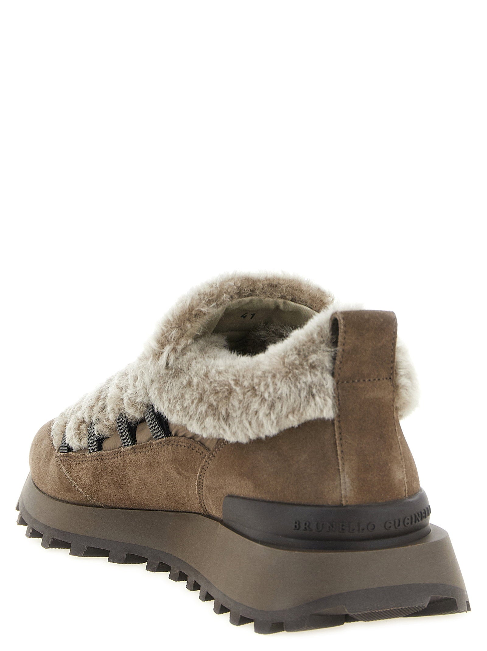 Brunello Cucinelli Monile Shearling Sneakers Brown