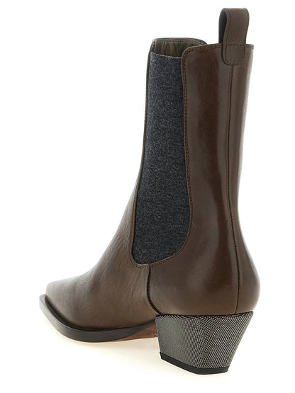 Brunello Cucinelli Precious Heel Ankle Boots Brown