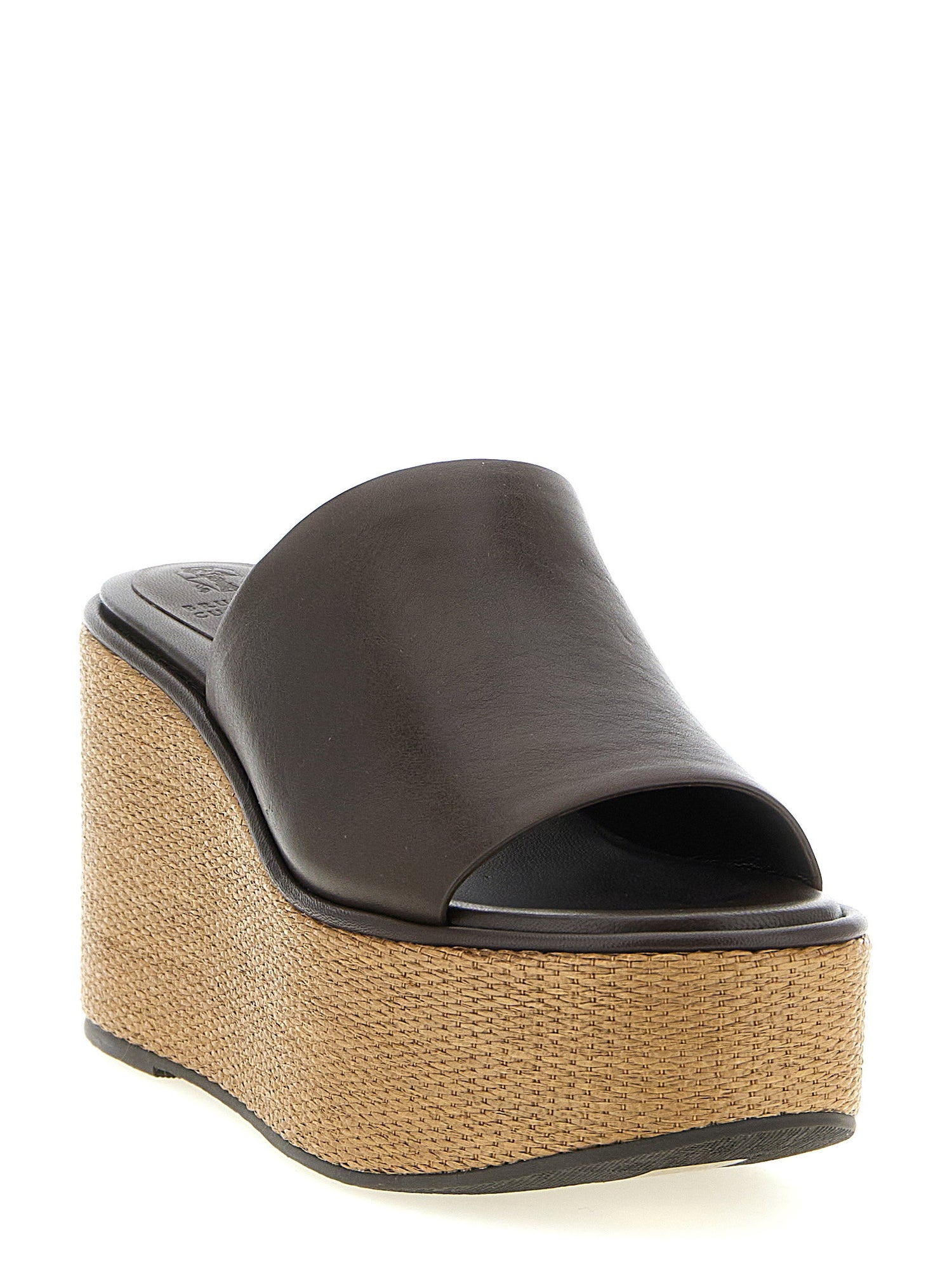 Brunello Cucinelli Leather And Raffia Wedges Brown