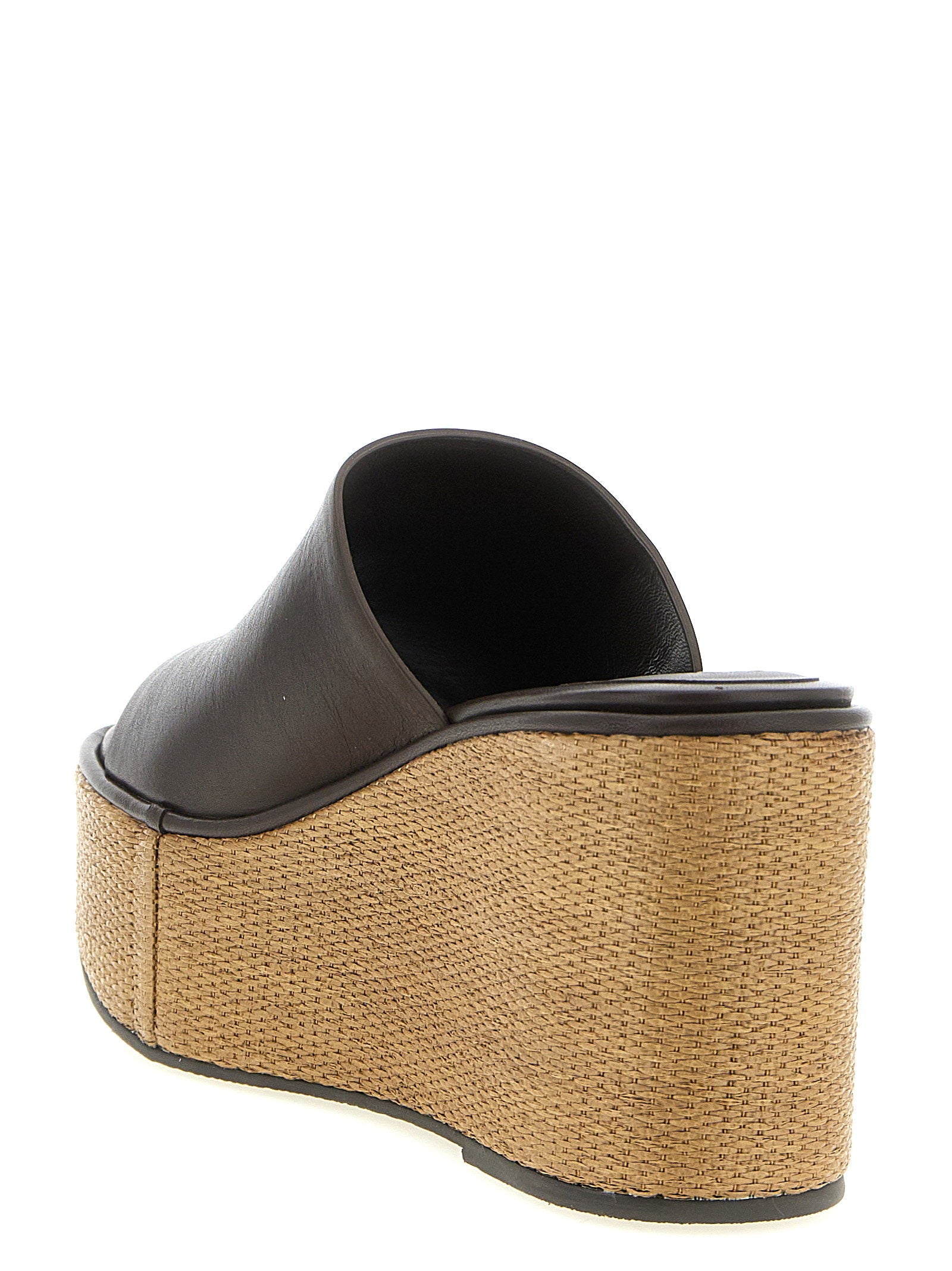 Brunello Cucinelli Leather And Raffia Wedges Brown