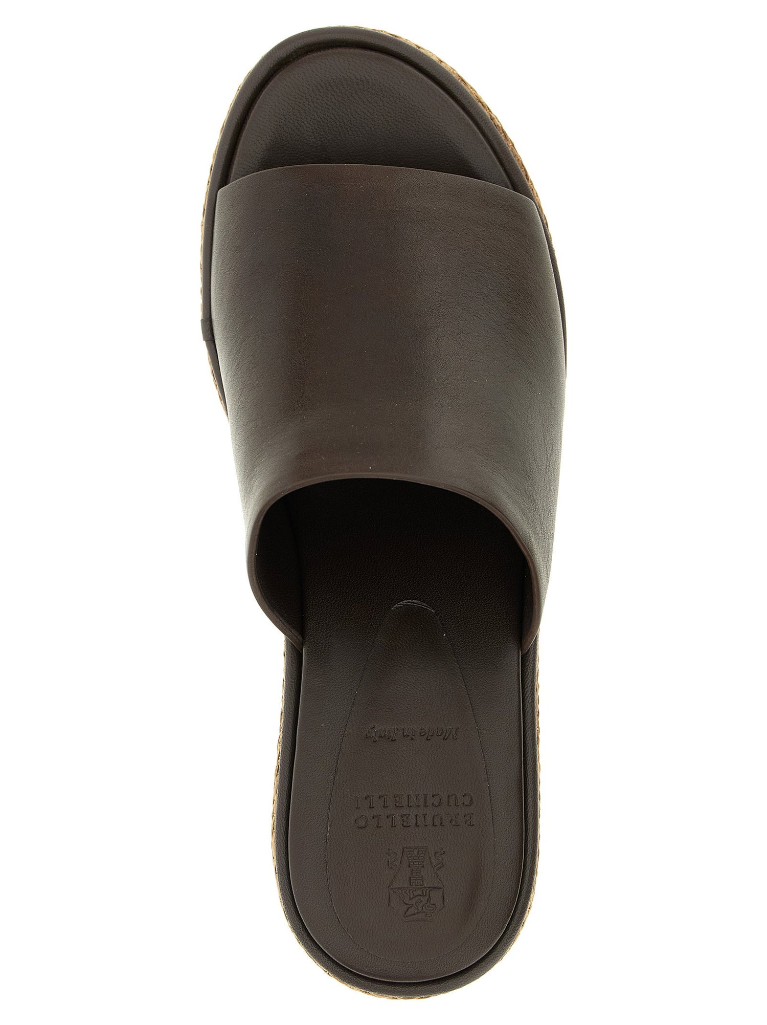 Brunello Cucinelli Leather And Raffia Wedges Brown