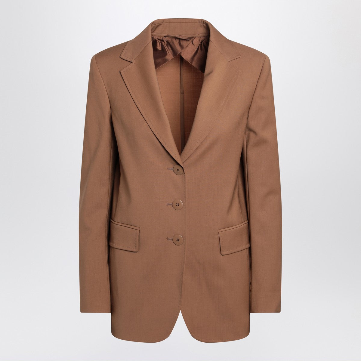 Max Mara Studio Single-Breasted Virgin Wool Blazer in Hazelnut Brown