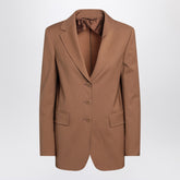 Max Mara Studio Single-Breasted Virgin Wool Blazer in Hazelnut Brown