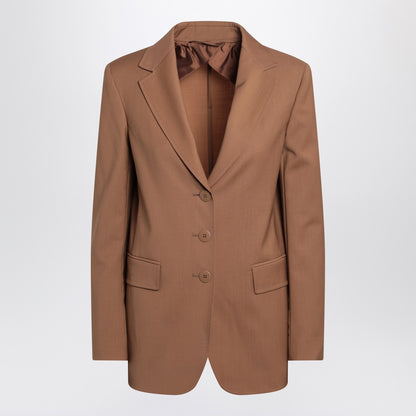 Max Mara Studio Single-Breasted Virgin Wool Blazer in Hazelnut Brown