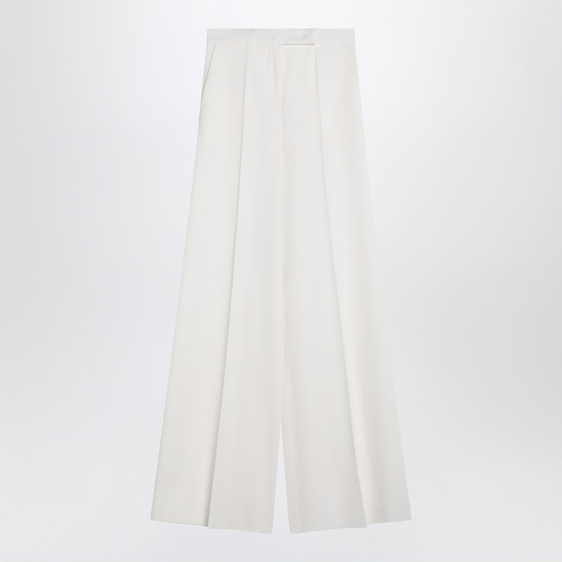 Max Mara White Wool Gabardine Wide-Leg Trousers White