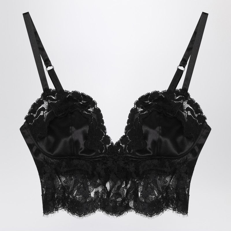 Dolce &amp; Gabbana Silk Satin and Lace Bralette Top Black