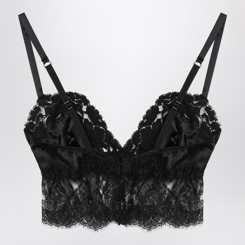 Dolce &amp; Gabbana Silk Satin and Lace Bralette Top Black