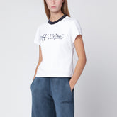 Off White White Cotton T-Shirt with Blue Embroidered Chest Logo White