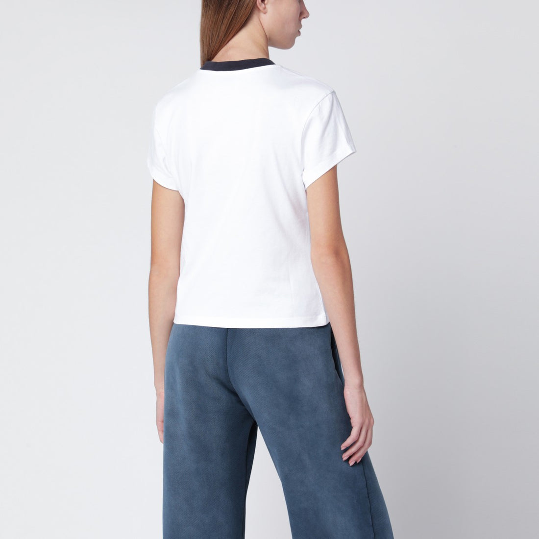 Off White White Cotton T-Shirt with Blue Embroidered Chest Logo White